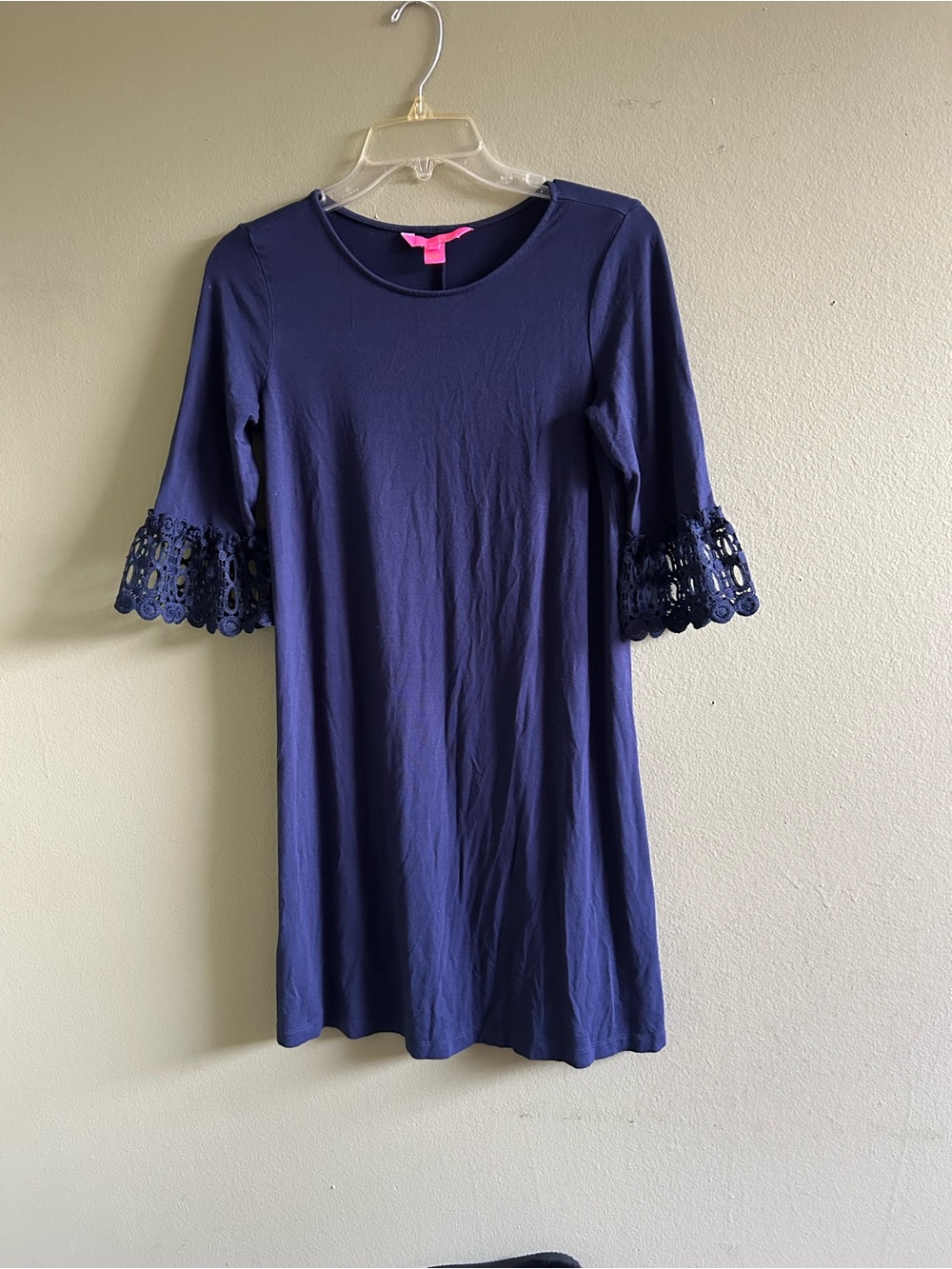 Lilly Pulitzer Shift Navy Dress with 3/4 Bell Sleeves Sz Small